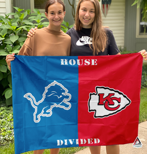 Lions vs Chiefs House Divided Flag, NFL House Divided Flag