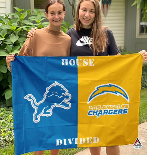 Lions vs Chargers House Divided Flag, NFL House Divided Flag