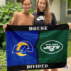 Los Angeles Rams vs New York Jets House Divided Flag, NFL House Divided Flag