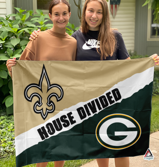 Saints vs Packers House Divided Flag, NFL House Divided Flag