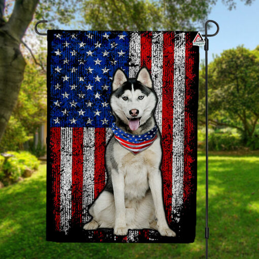 Siberian Husky Dog American Flag, Patriotic Husky Double Sided Garden Flag