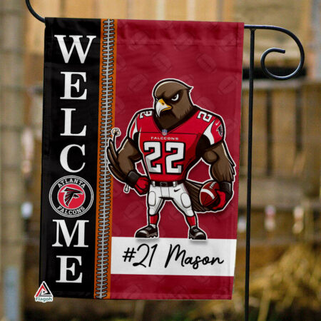 Atlanta Falcons Football Flag, Freddie Falcon Mascot Personalized Football Fan Welcome Flags, Custom Family Name NFL Decor
