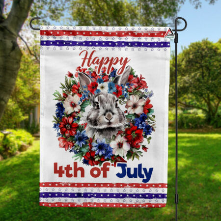Patriotic Rabbit American Flag, Watercolor Floral Bunny Animal Independence Day Home Decor