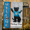 Carolina Panthers Football Flag, Sir Purr Mascot Personalized Football Fan Welcome Flags, Custom Family Name NFL Decor