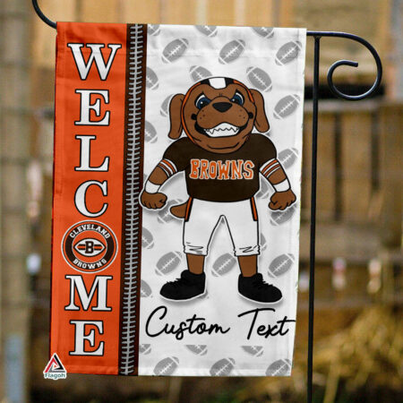 Cleveland Browns Football Flag, Brownie the Elf Mascot Personalized Football Fan Welcome Flags, Custom Family Name NFL Decor