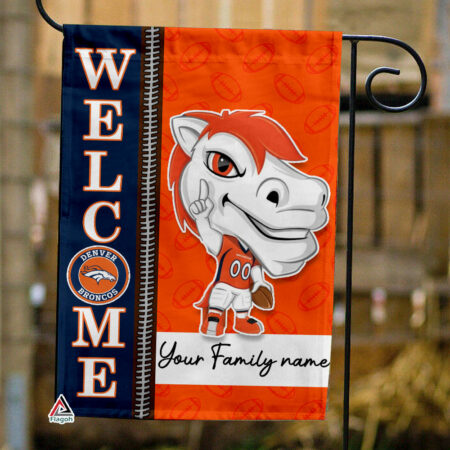 Denver Broncos Football Flag, Thunder Mascot Personalized Football Fan Welcome Flags, Custom Family Name NFL Decor