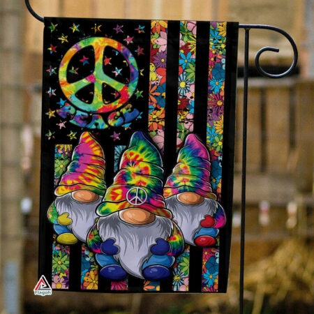 Gnome Hippie Soul Flag, Love Peace Sunflowers Flag, Bohemian Peace Garden Flag