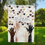We Rise By Lifting Others Flag, Rainbow Hand Hearts Flag, Social Justice Flag, Kindness Home Decor