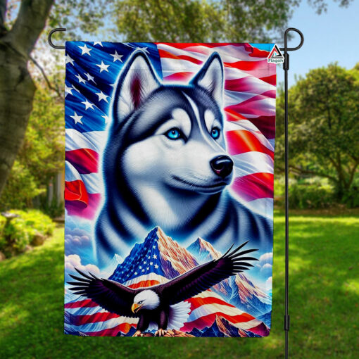 Siberian Husky American USA Flag, 4th of July Dog Lover Flag, Dog Breed Independence Day Garden Flag