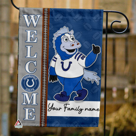Indianapolis Colts Football Flag, Blue Mascot Personalized Football Fan Welcome Flags, Custom Family Name NFL Decor