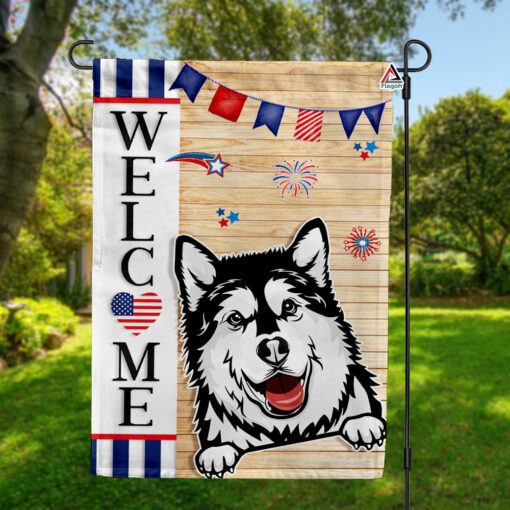 Patriotic Dog Breed House Flag, Personalised 4th of July Garden Flag, Custom Pet Welcome Flag