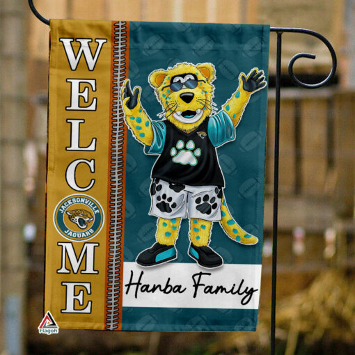 Jacksonville Jaguars Football Flag, Jaxson de Ville Mascot Personalized Football Fan Welcome Flags, Custom Family Name NFL Decor