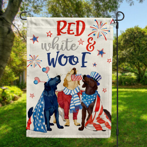 Red White and Woof Flag, Retriever Dog Breed Patriotic Flag, Happy America 4th Of July Flag
