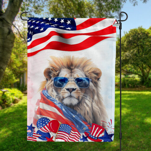 Lion Happy 4th July Flag Flag, Happy Independence Day Flag, Funny Lion USA Fourth July Flag, Lion American Patriotic Flag