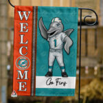 Miami Dolphins Football Flag, T.D. Mascot Personalized Football Fan Welcome Flags, Custom Family Name NFL Decor