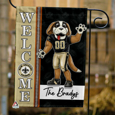 New Orleans Saints Football Flag, Gumbo Mascot Personalized Football Fan Welcome Flags, Custom Family Name NFL Decor