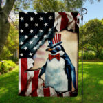 Penguin Patriotic July 4th Garden Flag, USA Independence Day Flag