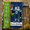 Seattle Seahawks Football Flag, Blitz Mascot Personalized Football Fan Welcome Flags, Custom Family Name NFL Decor