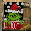 Welcome Christmas Grinch Garden Flag, Seasonal Holiday Farmhouse Burlap Flag