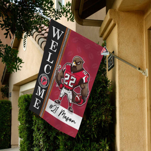 Atlanta Falcons Football Flag, Freddie Falcon Mascot Personalized Football Fan Welcome Flags, Custom Family Name NFL Decor