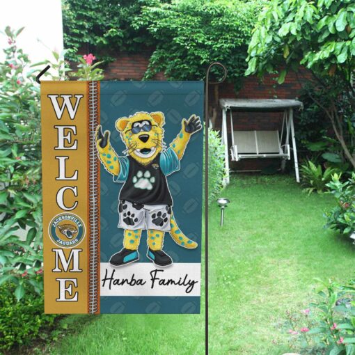 Jacksonville Jaguars Football Flag, Jaxson de Ville Mascot Personalized Football Fan Welcome Flags, Custom Family Name NFL Decor