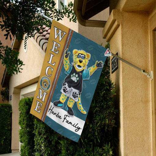 Jacksonville Jaguars Football Flag, Jaxson de Ville Mascot Personalized Football Fan Welcome Flags, Custom Family Name NFL Decor