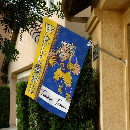 Los Angeles Rams Football Flag, Rampage Mascot Personalized Football Fan Welcome Flags, Custom Family Name NFL Decor