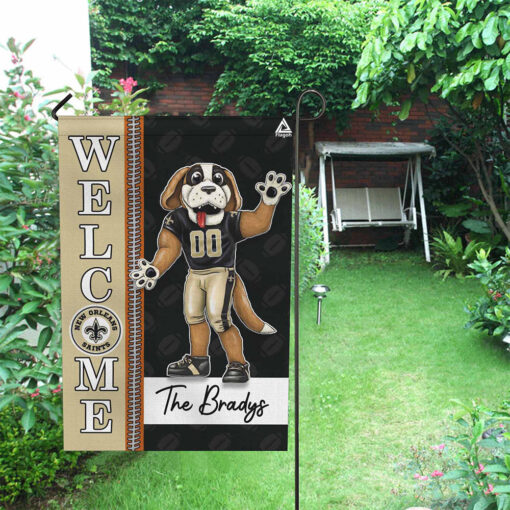 New Orleans Saints Football Flag, Gumbo Mascot Personalized Football Fan Welcome Flags, Custom Family Name NFL Decor