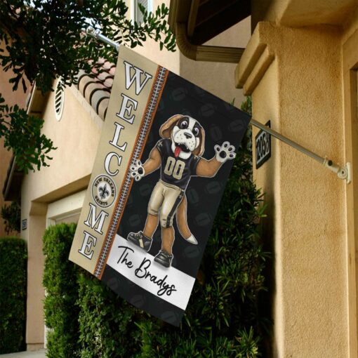 New Orleans Saints Football Flag, Gumbo Mascot Personalized Football Fan Welcome Flags, Custom Family Name NFL Decor