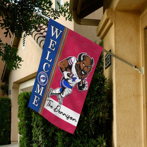 Buffalo Bills Football Flag, Billy Buffalo Mascot Personalized Football Fan Welcome Flags, Custom Family Name NFL Decor