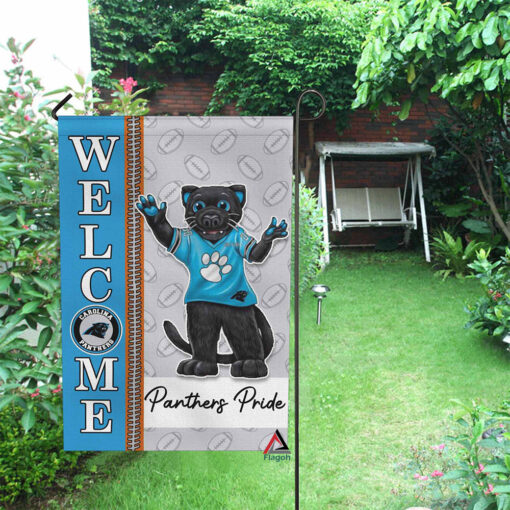 Carolina Panthers Football Flag, Sir Purr Mascot Personalized Football Fan Welcome Flags, Custom Family Name NFL Decor