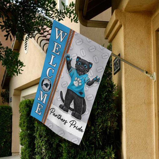 Carolina Panthers Football Flag, Sir Purr Mascot Personalized Football Fan Welcome Flags, Custom Family Name NFL Decor