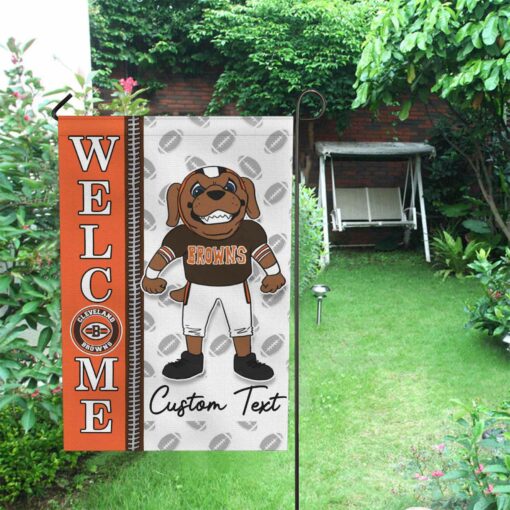 Cleveland Browns Football Flag, Brownie the Elf Mascot Personalized Football Fan Welcome Flags, Custom Family Name NFL Decor