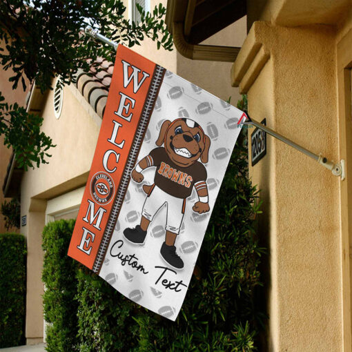 Cleveland Browns Football Flag, Brownie the Elf Mascot Personalized Football Fan Welcome Flags, Custom Family Name NFL Decor