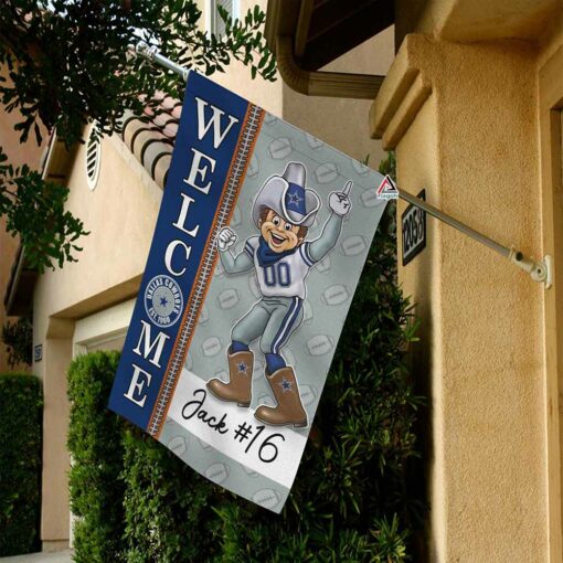 Dallas Cowboys Football Flag, Rowdy Mascot Personalized Football Fan Welcome Flags, Custom Family Name NFL Decor