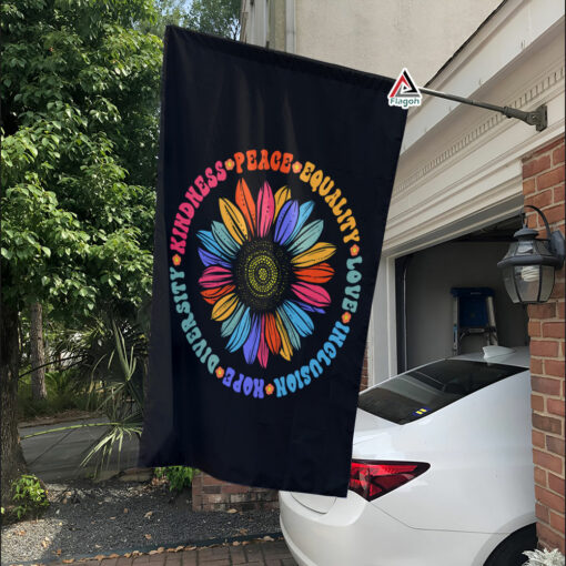 Kindness Peace Equality Love Inclusion Hope Diversity House Flag, Sunflower Ally Pride Garden Flag