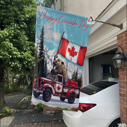 Happy Canada Day Bear Truck Flag, Happy Canadian Flag, Proud Canadian Home Decor