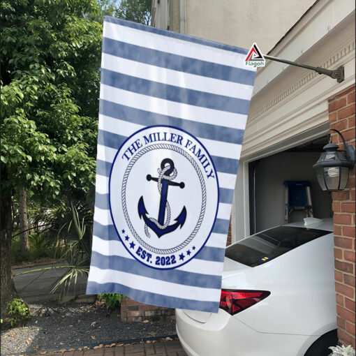 Welcome Nautical Flag, Custom Name Anchor Stripes Yacht Flag, Personalised Boat Flag