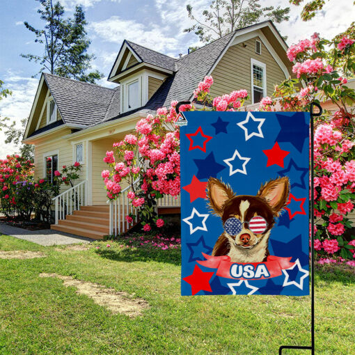 Chihuahua Dog with Sunglasses Flag, Chihuahua Longhair 4th of July Garden Flag, Dog Lovers Independence Day Flag