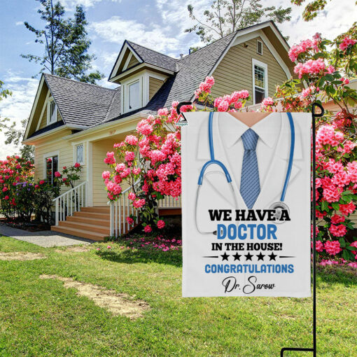We Have A Doctor in The House Flag, Personalized Doctor Graduation Garden Flag, Custom Congrats Graduate House Flag