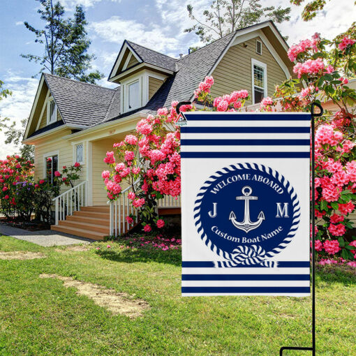 Welcome Nautical Flag, Custom Boat Name With Family Monogram Flag, Personalised White Boat Flag