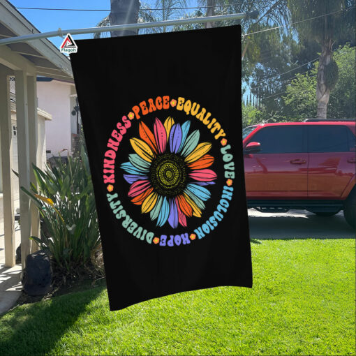 Kindness Peace Equality Love Inclusion Hope Diversity House Flag, Sunflower Ally Pride Garden Flag