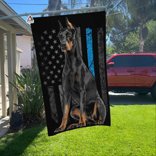 Thin Blue Line US Doberman Police Dog Flag, K9 Unit Doberman Flag, Distressed American Flag