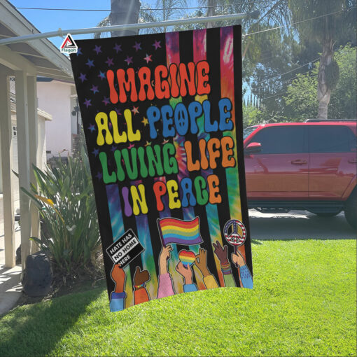 Imagine All The People Living Life In Peace Flag, American Peace Hippie Flag