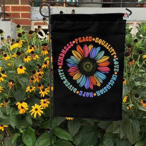 Kindness Peace Equality Love Inclusion Hope Diversity House Flag, Sunflower Ally Pride Garden Flag