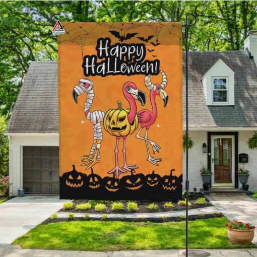 Happy Halloween Flamingo Mummy Pumpkin Garden Flag