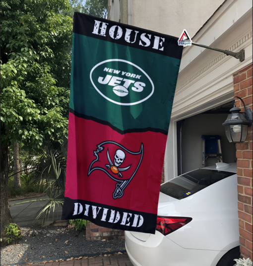 Jets vs Buccaneers House Divided Flag, NFL House Divided Flag