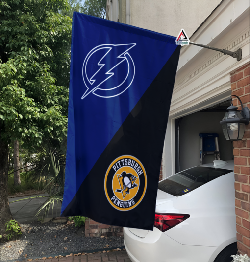 Lightning vs Penguins House Divided Flag, NHL House Divided Flag