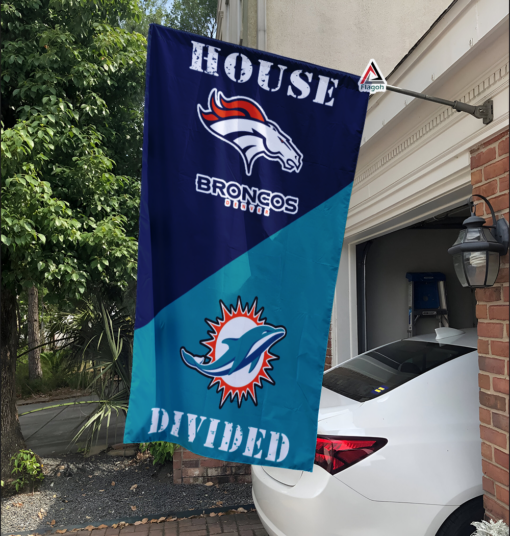 Broncos vs Dolphins House Divided Flag, NFL House Divided Flag