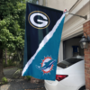 Green Bay Packers vs Miami Dolphins House Divided Flag, NFL House Divided Flag